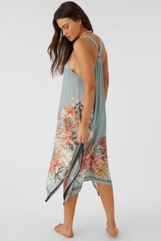 Go out and have some fun in this cover-up midi dress. It has a halter back and allover print design. O'Neill Women's woven cover-up dress 36.5" In length Halter style back Allover print 100% Viscose | O'Neill Women's Miranda Punta Tropical Midi Cover-Up Dress in Silver Blue, Size XS, Viscose Casual Printed Dresses For Beach Party, Sleeveless Printed Maxi Dress Beach Cover-up, Casual Halter Neck Midi Dress With Tie Back, Beach Cover-up Midi Dress For Vacation, Sleeveless Printed Beach Dress For Beach Party, Summer Printed Midi Dress, Blue Tie-back Midi Dress For Beach, Blue Tie Back Midi Dress For Beach, Midi Length Beach Cover-up Dress For Vacation