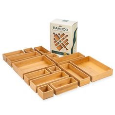 bamboo trays with dividers and boxes on the side for each individual to use