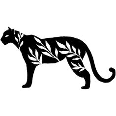 a black and white drawing of a cat with leaves on it