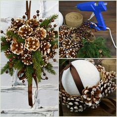 pine cones and other decorations are being made