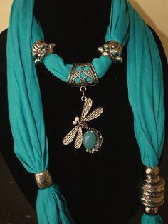 Turquoise Scarf, Tshirt Necklace, Jewelry Scarves, Dragonfly Jewelry, Dragon Fly, Scarf Tying