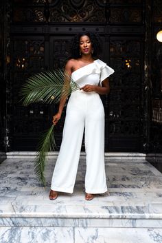 Ivory 'When Doves Cry' Trousers – Safiya Jihan Caribbean Background, Ivory Trousers, Outfit Graduacion, Graduation Outfits For Women, Bodysuit Jeans, Engagement Party Outfit, White Outfits For Women, Grad Outfits, All White Party