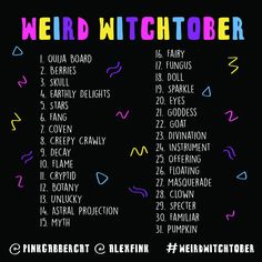 the weird witch tour poster is shown in black and white, with colorful lettering on it