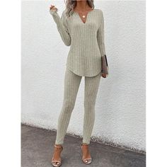 -Item Id 21749641 -Details: Rib-Knit -Neckline: Notched -Sleeve Type: Regular Sleeve -Style: Casual -Features: Feels Like Skin -Color: Camel -Pattern Type: Plain -Tops Sleeve Length: Wrist-Length Sleeve -Tops Length: Long -Top Type: Tee -Bottom Type: Leggings -Tops Material: Knitted Fabric -Tops Composition: 94% Polyester, 6% Elastane -Fit Type: Regular Fit -Fabric: Medium Stretch -Care Instructions: Machine Wash Or Professional Dry Clean -Sheer: No **Open To Offers!!!** **Bundle To Save More** Plain Tops, Slim Fit Pants, Two Piece Outfit, Tops For Leggings, Workout Pants, Long Tops, Jumpsuits For Women, Rib Knit, Sleeve Styles