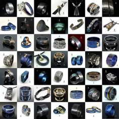 many different types of rings and bracelets are shown in this collage, including one with