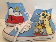 Hand Painted with above design on white Converse hi-tops. Each pair is painted to order and can be customised with different logos, names or quotes etc. The paint is permanent and will not run if wet and can be washed either with a damp cloth or in the washing machine. Only the sides shown in the pictures are painted. The inner sides have the Converse logo and are left unpainted unless pictured or stated otherwise. The shoes are genuine Converse hi tops. (Pictures may show non-branded hi-tops for illusration purposes only) Sizes are listed in UK sizing. Please check the size chart above for correct conversion. I do take custom orders and can paint any image on any size canvas shoe Converse Art, Painted Converse, Converse Hi, Painted Shoes Diy, Converse Logo, Unique Boots, Custom Converse, Shoes Converse, White Converse