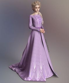 a woman in a purple dress is standing with her hands on her hips