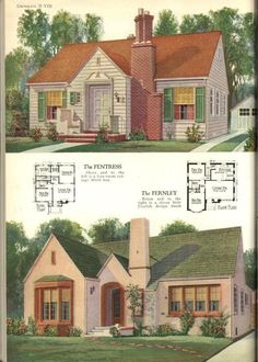 two different styles of houses with windows and doors