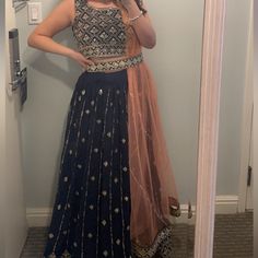 Blue Lehenga, Indian Dress, Size Small Or Fits Size 4, Only Worn Once As A Wedding Guest Two Piece Indian Dress, Blue Embroidered Bohemian Choli, Blue Bohemian Embroidered Choli, Bohemian Blue Floor-length Choli, Blue Bohemian Embroidered Lehenga, Bohemian Semi-stitched Blue Lehenga, Lehenga Indian, Blue Lehenga, Indian Dress