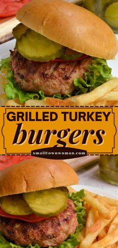 GRILLED TURKEY BURGERS, Summer dinner ideas, grilling recipes Homemade Turkey Burgers, Ground Turkey Burgers, Grilled Turkey Burgers, Low Fat Dinner, Turkey Burger Recipes, Grilled Turkey, Turkey Burger, Burger And Fries, Turkey Burgers