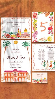 Wedding Stationery Suite, Designed in a Day, Hand Drawn Illustration, Hand Painted Invitation Hand Painted Invitations, Painted Invitations, Mallorca Wedding, Wedding Planning Decor, Wedding Stationery Suite, Hand Painted Wedding