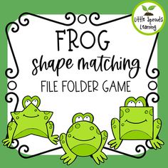 frog shape matching file folder game with four frogs in green and white colors, on a green background