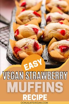 easy vegan strawberry muffins recipe with text overlay