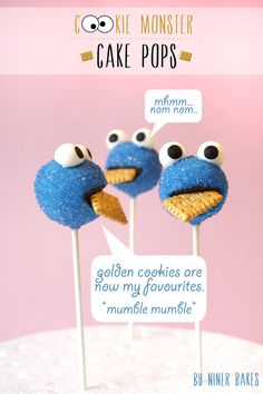 some kind of cake pops with googly eyes on them and one cookie monster sticking out of it