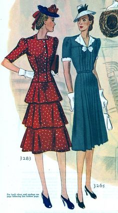 Fashion 1940s Style, Vintage Clothes Patterns, 1930 Fashion, 1930's Fashion, Fashion Illustration Vintage, 30s Fashion, Kota Kinabalu, 20th Century Fashion