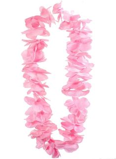 the pink flower lei is hanging from a string on a white background with clippings