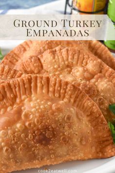 two turkey empanadas on a white plate