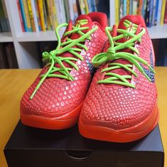 Nike Kobe 6 Proto Reverse Grinch Size 12 Limited Edition Red Basketball Shoes With Rubber Waffle Outsoles, Sporty Red Basketball Shoes With Rubber Waffle Outsoles, Reverse Grinch, Kobe 6, Mens Shoes Sneakers, Grinch, Nike Shoes, Men's Shoes, Shoes Sneakers