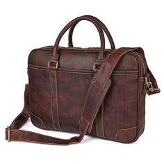 TucciPolo 7349Q Vintage Cow Leather 15 Inches Laptop Bag for Men -100% Guarantee genuine - excellent vintage leather with Double handles be able to used comfortably, the extra strap can be adjusted freely, this bag can be used as: briefcase, laptop bag, business travel bag Size approximately 16.5" L x 2.7" W x 11.5" H inches (42cm L x 7cm W x 29cm H) Color: Brown Weight: 1.52KG Livid hardware Zipper top closure Features: *There is a laptop layer, two open pockets, two pen slots and a zipper pock Vintage Leather Messenger Bag, Men's Briefcase, Brown Leather Messenger Bag, Vintage Briefcase, Mens Satchel, Leather Messenger Bag Men, Laptop Handbag, Leather Laptop Bag, Briefcase For Men