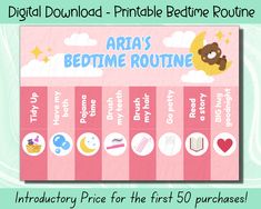 a baby's bedtime routine for the first 50 purchases is shown in this image