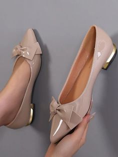 Fancy Flats, Casual Pumps, Shoes Heels Classy, Shiny Dresses, Heels Classy, Bow Decor, Women Flats, Fancy Shoes, Girly Shoes