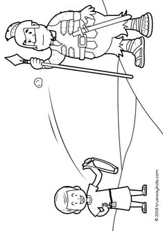 a coloring page with two children playing on skis and snowboard in the air