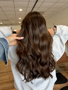 #chocolate #chocolatehair #richbrownhair #richbrunettehair Rich Milk Chocolate Brown Hair, Chocolate Brown Hair Toner, Brown Curled Hair Long, Brownie Brown Hair, Chocolate Balyage Long Hair, Chocolate Brown Hair Gloss, Coffee Brunette Hair, Glossy Chocolate Brown Hair, Brown Hair Solid