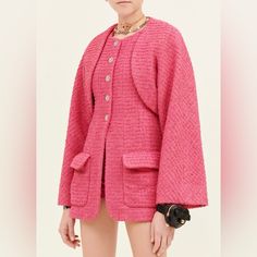 2022 Chanel Pink Bolero, Size 36, Spring/Summer Collection. Brand New With Tags Never Worn. Chanel Pantsuit, Chanel Items, Pink Bolero, Chanel Jackets, Chanel Pink, Chanel Jacket, Pink Chanel, Spring Summer Collection, Sweater Jacket