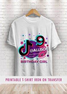 Fantastic TikTok Birthday Shirt Iron On Transfer personalized for your girl's party . Digital file. Tiktok Birthday Shirt, Tik Tok Birthday, Tiktok Birthday, Birthday Flyer, T Shirt Transfers, Diy Party Decorations, Girls Party, Kids Pictures, Printable Designs