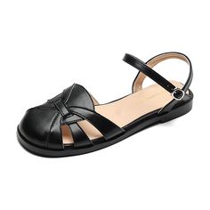 Women Summer Casual Flat Buckle Sandals-RAIIFY Open Toe Flats With Leather Sole, Summer Low Heel Flats With Buckle Closure, Black Open Toe Flats With Heel Strap, Summer Flats With Buckle Closure And Low Heel, Leather Sandals With Low Heel And Strap, Casual Summer Flats, Women Summer Casual, Summer Heels, Buckle Sandals