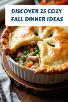 "Freshly baked pot pie with vegetables under a golden crust." Classic Fall Recipes, Warm Cozy Dinner Ideas, Fall Themed Dinner Ideas, November Recipes, Cozy Fall Dinner, Comforting Casseroles, Pumpkin Dish