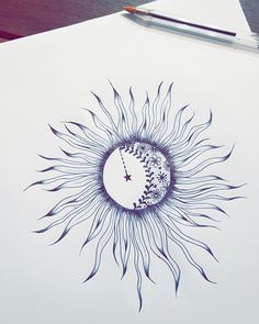 a drawing of a sunflower with a baseball in the center and stars on it