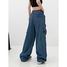 High Waisted Baggy Jeans  Material: Cotton  Size: S, M, L, Color: Blue  Season: Spring, Autumn,   Occasion: Leisure, Outdoor, Daily, Vacation Harajuku Jeans, High Waisted Baggy Jeans, Vintage Jeans Style, High Waisted Wide Leg Jeans, Denim Decor, Pants Y2k, Middle Age Fashion, Y2k Hoodie, Women's Casual Style