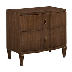 a brown wooden cabinet with two drawers