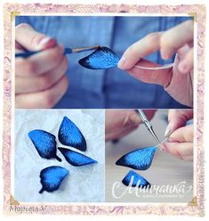 the process of making blue butterflies with scissors