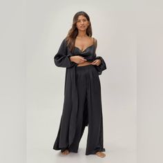 A Little Luxury. Feel Luxe In Our Pajama And Robe Set, Which Includes A Cowl Neck Top, Wide Leg Pants, And A Maxi Length Robe Made In High Quality Satin. Pairs Well With Your Fave Slippers For The Perfect Self Care Evening. Satin Long Pajama Set And Robe High Quality Satin Fabric Stellar Cowl Neck Pajama Top Flattering High Waist Pajama Pants Comfortable Wide Leg Fit Matching Maxi Length Robe Included 100% Polyester Self Care Evening, Sleepwear Women Pajamas, Floral Ruffle Dress, Nightwear Women, Cowl Neck Top, Maxi Gowns, Dressing Gown, Pajama Set Women, Petite Dresses