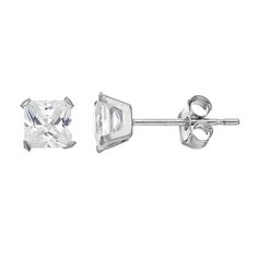 Adorned with princess-cut cubic zirconia stones, these 10k white gold stud earrings sparkle and shine.EARRING DETAILS Length: 5.2 mm Backings: post Metal: 10k white gold, 14k white gold-filled clutch CUBIC ZIRCONIA DETAILS Shape: princess Setting: prong Size: One Size. Gender: unisex. Age Group: adult. White Gold Asscher Cut Cubic Zirconia Earrings, Asscher Cut White Gold Cubic Zirconia Earrings, White Gold Princess Cut Cubic Zirconia Diamond Earrings, Silver Princess Cut Diamond Earrings, Sterling Silver Princess Cut Earrings With Diamond Accents, Princess Cut Diamond Accented Sterling Silver Earrings, Silver Princess Cut Diamond Earrings With Brilliant Facets, Silver Diamond Princess Cut Earrings, Silver Princess Cut Diamond Earrings For Formal Occasions