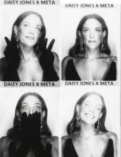 six women with different facial expressions are shown in this black and white photo, which shows them