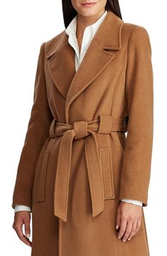 Lauren Ralph Lauren Belted Longline Wrap Coat | Nordstrom Belted Wrap Coat, Easy Style, Lauren By Ralph Lauren, Wrap Coat, Ralph Lauren Shorts, Camel Coat, Collared Coat, Wool Blend Coat, Ralph Lauren Womens