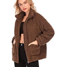 Fleece Fuzzy Faux Shearling Jacket, Soft Warm Material, Skin-Friendly, Unique Design And Comfortable To Wear, Make You Feel Like A Hug In Chilly Winter. Feature: Long Sleeve,Lapel,Two Side Pockets, Boyfriend Style, Double-Side Faux Fur, Elastic Cuff And Hem,Fluffy,Oversized And Cozy Fit Cardigans Jacket Cozy Outerwear With Soft Texture For Fall, Soft Texture Fleece Jacket For Fall, Cozy Solid Outerwear With Soft Texture, Winter Sherpa Fleece Jacket With Zipper, Winter Sherpa Fleece Jacket With Zipper Closure, Oversized Fur Coat With Faux Fur Lining, Oversized Faux Fur Outerwear With Long Sleeves, Oversized Faux Fur Outerwear For Fall, Winter Long Sleeve Fur Coat With Zipper