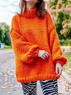 MADE TO ORDER : The Essential Pullover Sweater Orange Sweater Outfit, Orange Oversized Sweater, Crochet Sweater Design, Cotton Turtleneck, Orange Sweater, Unique Sweaters, Thrifted Outfits, Orange Sweaters, Stylish Sweaters