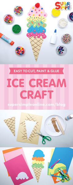 an ice cream craft with the title easy to cut, paint and glue on it