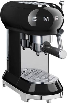 the sme espresso machine is black and silver