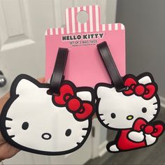 Brand New Set Of Hello Kitty Travel Luggage Bag Tags Red Hello Kitty Print Bag For Gift, Red Hello Kitty Print Bag As Gift, Hello Kitty Playful Travel Bag, Red Hello Kitty Travel Bag, Red Hello Kitty Bag, Cute Red Bag With Cat Design, Hello Kitty Travel, Kitty Videos, Sanrio Things