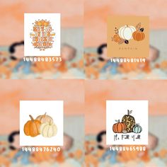 four different pumpkins are shown with the words it's fall on them