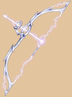 an image of a bow and arrow with lightning coming out of the back ground on a beige background