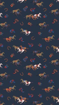 an image of a pattern with horses in the air on a dark blue background for wallpaper