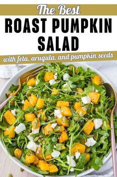 A white bowl of roasted pumpkin salad with pink and gold fork and spoon to serve. Roasted Apple Salad, Warm Fall Salad, Glow Bowls, Pumpkin And Feta Salad, Roasted Pumpkin Salad, Roast Pumpkin Salad, Apple Cider Vinaigrette, Cider Vinaigrette, Vegetarian Salad