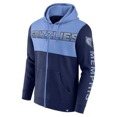 Be ready to cheer on the Memphis Grizzlies comfortably when the temperature starts to drop with this Skyhook Color Block full-zip hoodie from Fanatics Branded. The combination of iconic team colors and graphics adds a vibrant layer perfect for game days. Fleece lining and comfy cotton fabric are sure to keep you warm and snug while you cheer the Memphis Grizzlies to victory. Fleece lined Brand: Fanatics Branded Officially licensed Hooded Full Zip Full-zip Material: 80% Cotton/20% Polyester Machi Line Branding, Memphis Grizzlies, Team T Shirts, New York Rangers, New York Knicks, Mens Navy, Full Zip Hoodie, Team Colors, Zip Hoodie