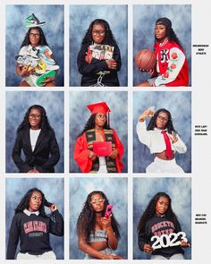 a collage of photos with women in graduation caps and gowns, holding books